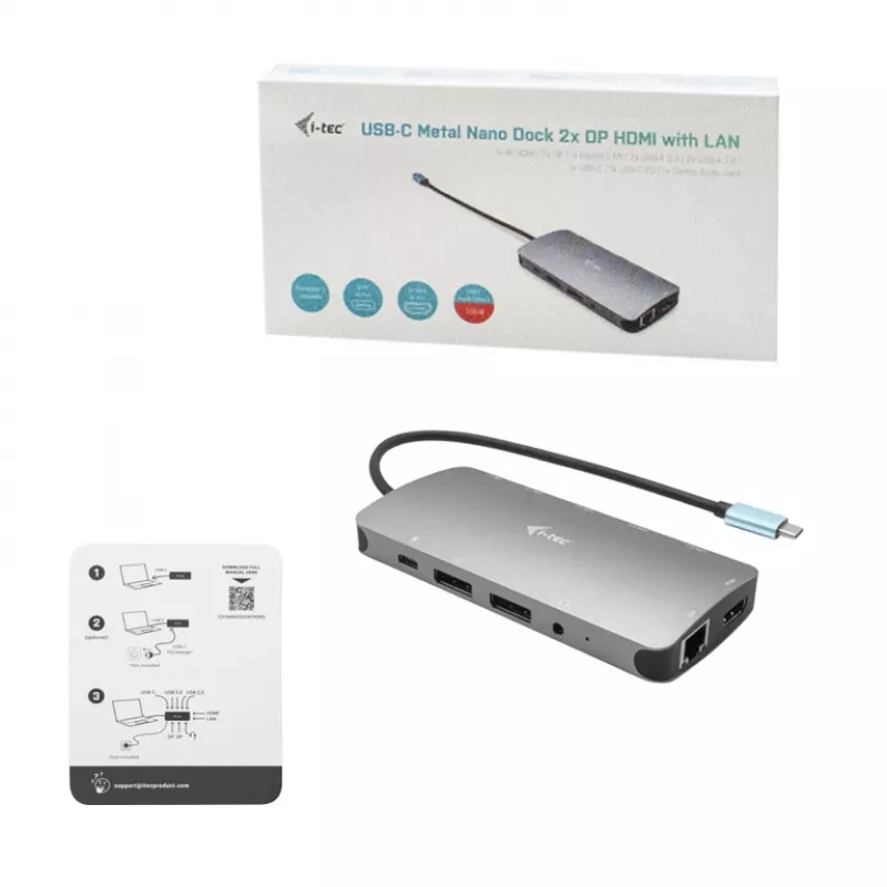 i-tec Metal USB-C Nano 3x Display -telakointiasema + Power Delivery 100 W