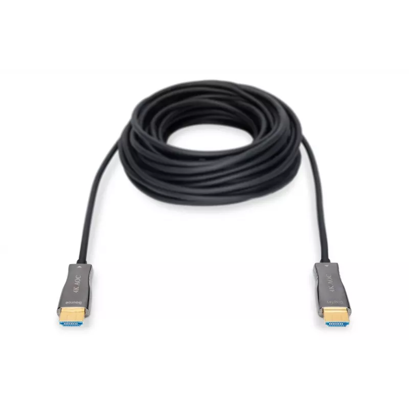 DIGITUS HDMI AOC hybridi-kuituoptinen kaapeli, Type A M/M, 15 m UHD 4K@60Hz, CE, musta