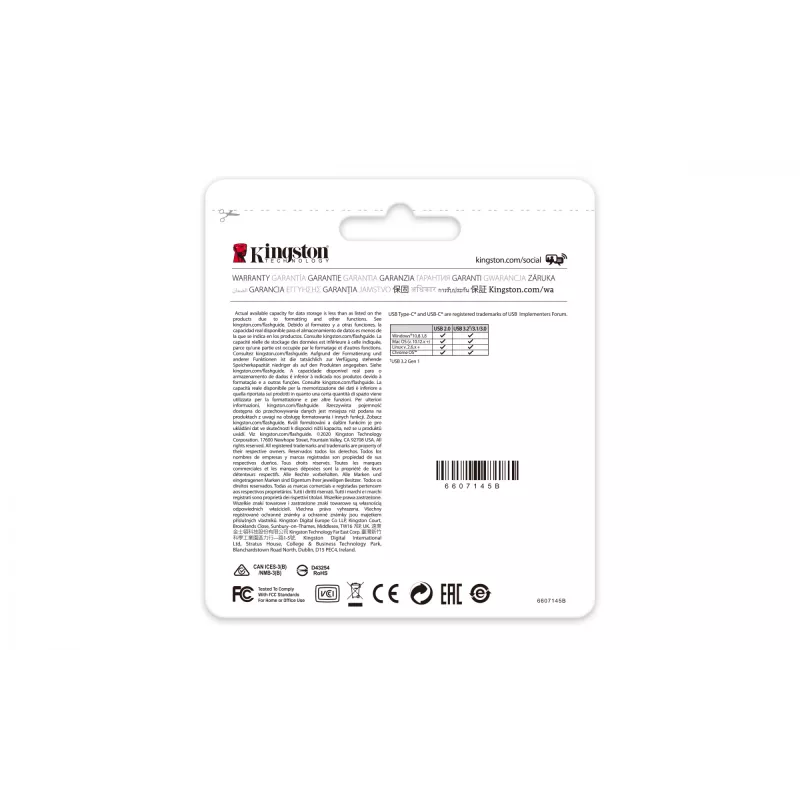 Kingston Technology DataTraveler 64GB USB-C 3.2 Gen 1 70, 64 GB, USB Type-C, 3.2 Gen 1 (3.1 Gen 1), Cap, 7 g, musta