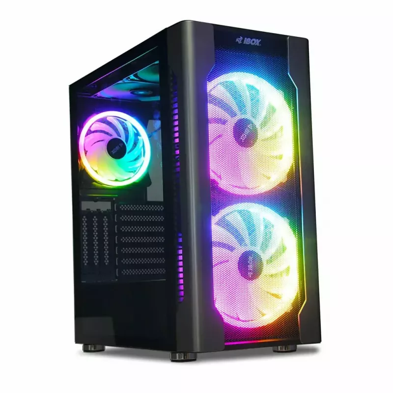 PC-kotelo IBOX Chiron ZH68 Gaming, ATX Midi-Tower, EATX-tuki, musta, sivulasiseinä, valaistus