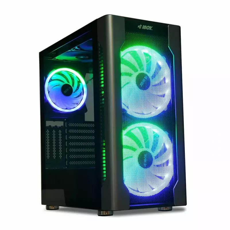 PC-kotelo IBOX Chiron ZH68 Gaming, ATX Midi-Tower, EATX-tuki, musta, sivulasiseinä, valaistus