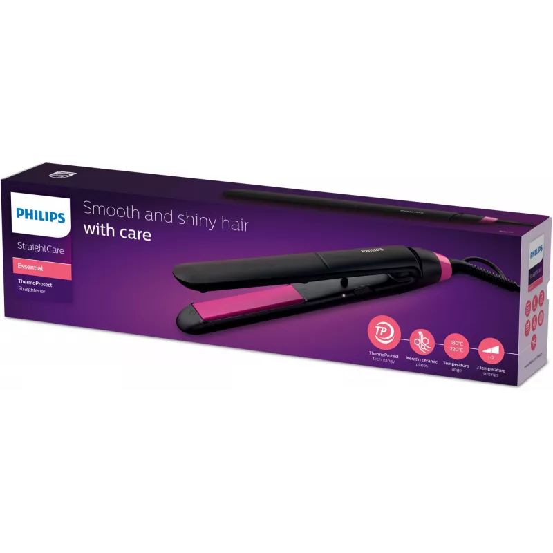 Suoristusharja Philips StraightCare Essential ThermoProtect BHS375/00 — keraamiset levyt 28 mm, 2 lämpötilatasoa, max. 220 °C