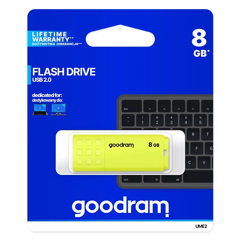 USB-muistitikku GOODRAM UME2 8 GB USB 2.0 Type-A, keltainen, korkkidesign