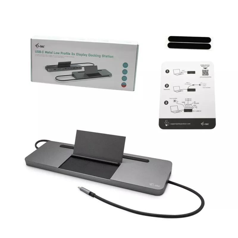 i-tec metalli USB-C ergonominen 4K 3x näyttö telakointiasema + Power Delivery 85 W