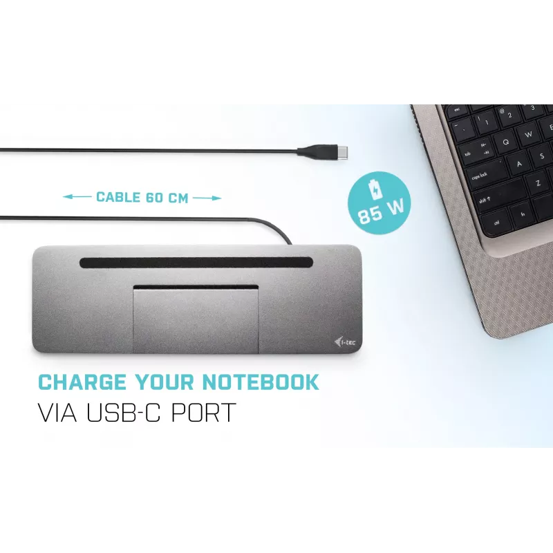 i-tec metalli USB-C ergonominen 4K 3x näyttö telakointiasema + Power Delivery 85 W