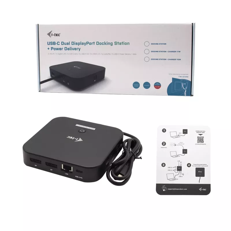 i-tec USB-C kaksoisnäytön telakointiasema Power Delivery 100 W
