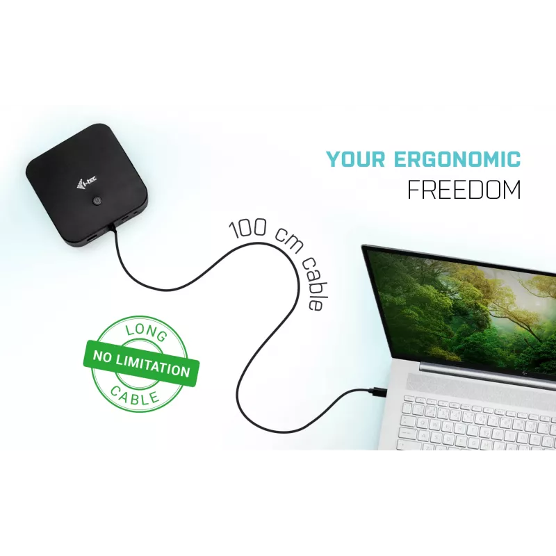 i-tec USB-C kaksoisnäytön telakointiasema Power Delivery 100 W