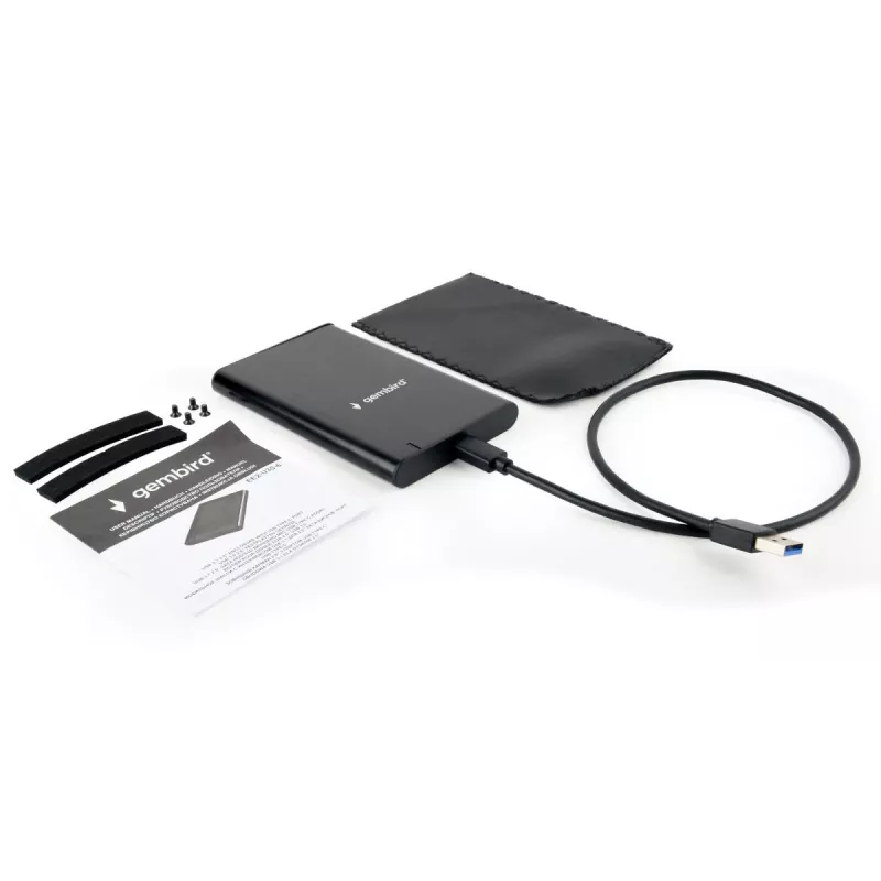 GEMBIRD USB 3.1 2,5 tuuman SATA HDD-kotelo Type-C-liitännällä, harjattu alumiini - musta