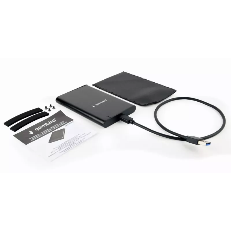 GEMBIRD USB 3.1 2,5 tuuman SATA HDD-kotelo Type-C-liitännällä, harjattu alumiini - musta
