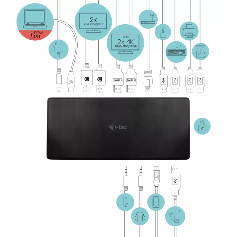 Telakointiasema i-tec USB-C Quattro Display -telakointiasema Power Delivery 85 W