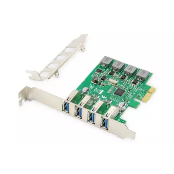 DIGITUS USB PCIe -laajennuskortti USB 3.0, 4-porttia A/F, piirisarja: VL805, itsesyöttöinen