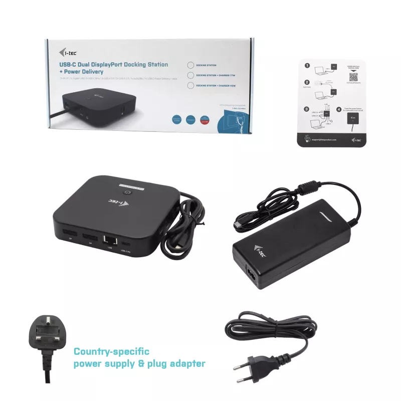i-tec USB-C Dual Display -telakointiasema Power Delivery 100 W + yleislaturi 100 W