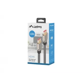 HDMI-kaapeli LANBERG CA-HDMI-30CU-0018-BK — HDMI 2.1, 1,8 m, 48 Gbit/s, 7680×4320, 240 Hz, ARC, eARC/Ethernet-tuki