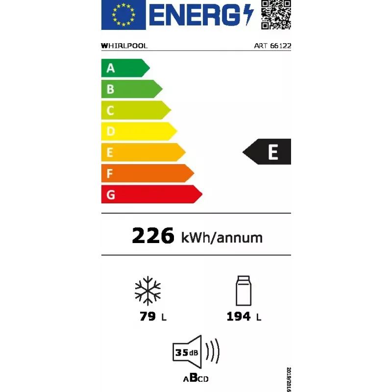 Whirlpool ART66122 kalusteisiin asennettava jääkaappi 273 L