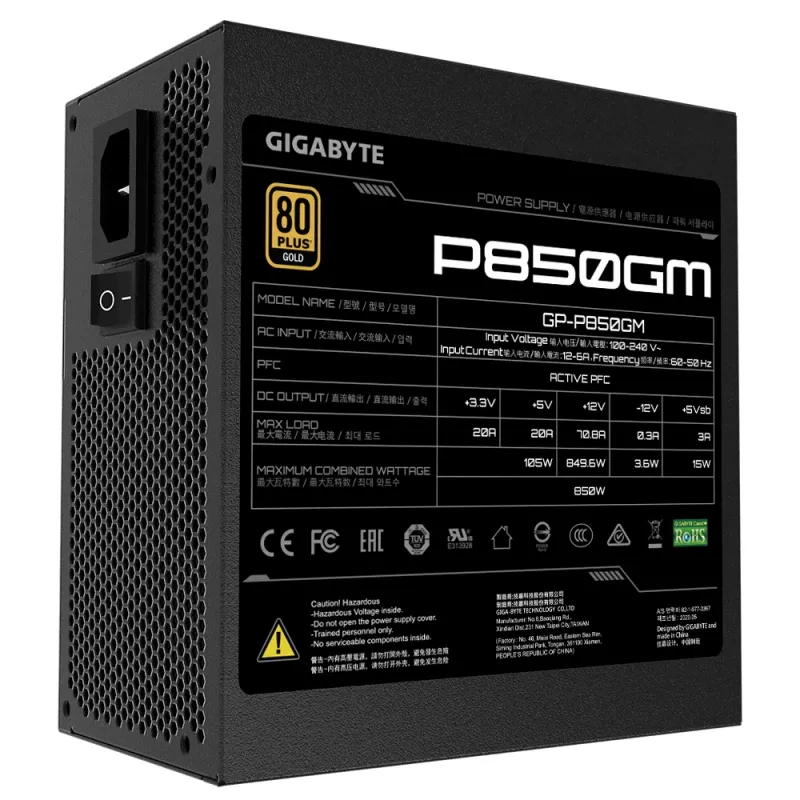 GIGABYTE P850GM virtalähde 850 W 20+4 pin ATX ATX musta