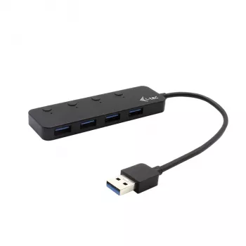 USB-keskitin i-tec USB 3.0 Metal HUB 4 porttia yksittäisillä virtakytkimillä