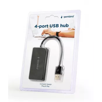 USB-keskitin Gembird UHB-U2P4-04 – 4-porttinen USB 2.0, Plug-and-Play, musta, 480 Mbit/s
