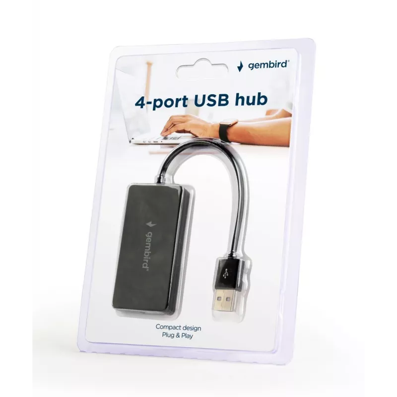 USB-keskitin Gembird UHB-U2P4-04 – 4-porttinen USB 2.0, Plug-and-Play, musta, 480 Mbit/s