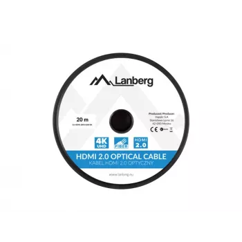 HDMI-kaapeli LANBERG CA-HDMI-20FB-0200-BK 20 m, HDMI 2.0, Type-A uros–uros, 18 Gbit/s, 4K@60Hz (3840×2160), HDR, ARC, Ethernet