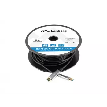 HDMI-kaapeli LANBERG CA-HDMI-20FB-0300-BK — 30 m, HDMI Type-A uros urokseen, HDMI 2.0, 18 Gbit/s, 4K@144Hz, HDR, ARC, Ethernet, musta
