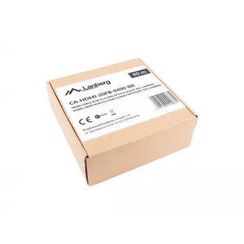 HDMI-kaapeli LANBERG CA-HDMI-20FB-0400-BK — 40 m, HDMI 2.0 Type-A uros–uros, 18 Gbit/s, 4K@144Hz, HDR, ARC, Ethernet