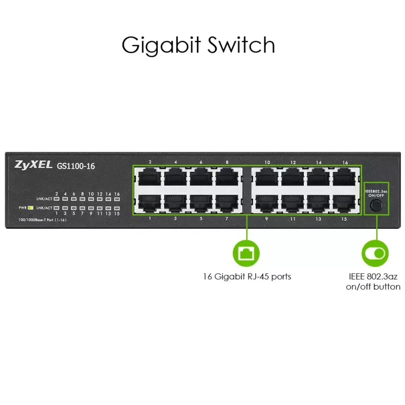 Zyxel GS1100-16 hallitsematon Gigabit Ethernet (10/100/1000)