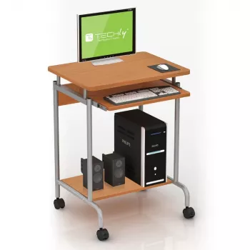 Tietokonepöytä TECHLY Compact ICA-TB S005 — kompakti tietokonepöytä, MDF-pöytälevy, näppäimistölaatikko, rullat, 600×450×750 mm, pyökki