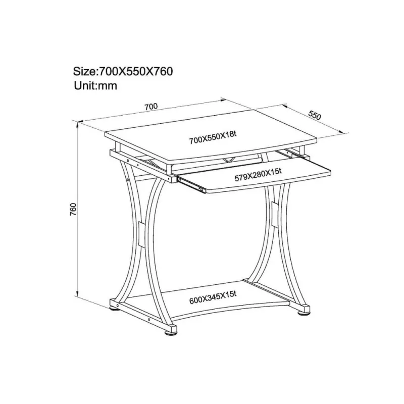 Techly Compact Desk PC:lle irrotettavalla näppäimistölaatikolla, musta grafiitti ICA-TB 328BK