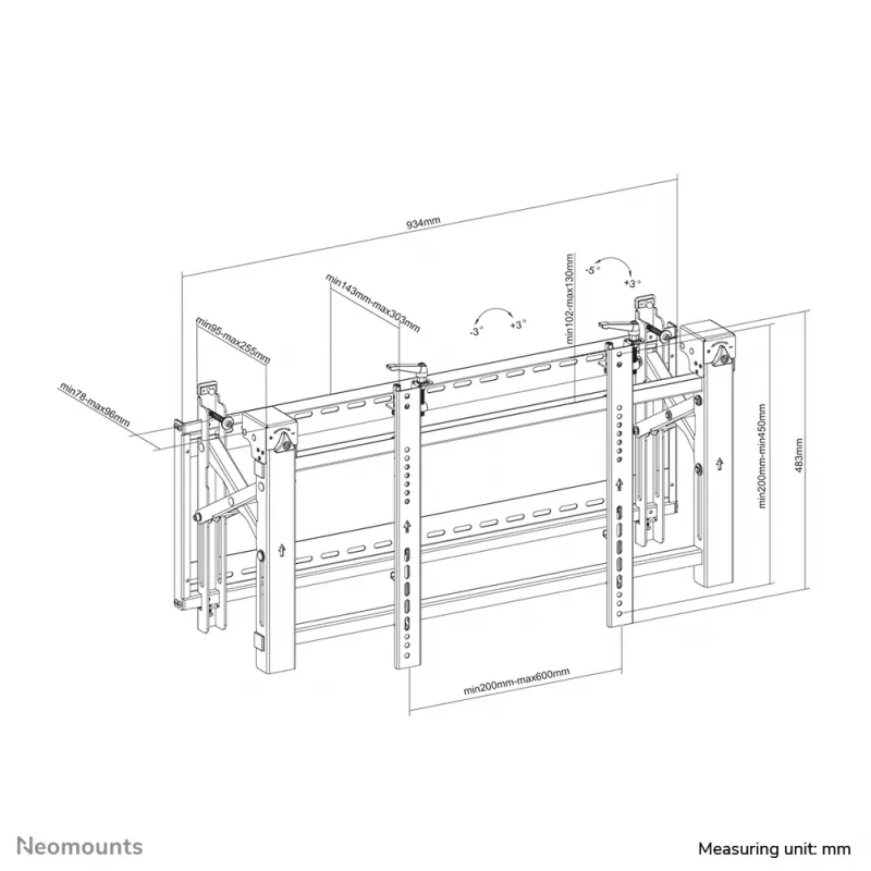 Neomounts LED-VW2000 musta videoseinän seinäteline 32-75 tuumaa - pop-out - max 70 kg