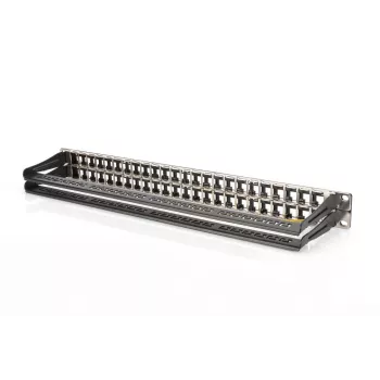 DIGITUS modulaarinen patch-paneeli, suojattu 48-porttinen, merkintäkenttä, 1U, räkkiasennus, väri musta RAL 9005