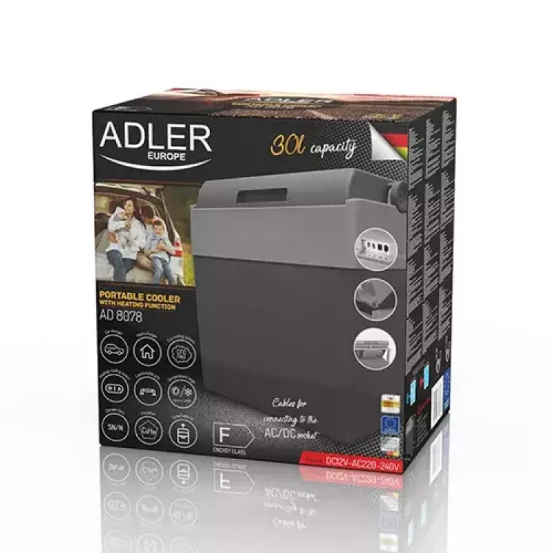 Adler AD 8078 kannettava sähköinen kylmälaukku, 28 l, harmaa/valkoinen
