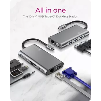 ICY BOX IB-DK4040-CPD johdollinen USB 3.2 Gen 1 (3.1 Gen 1) Type-C antrasiitti, musta