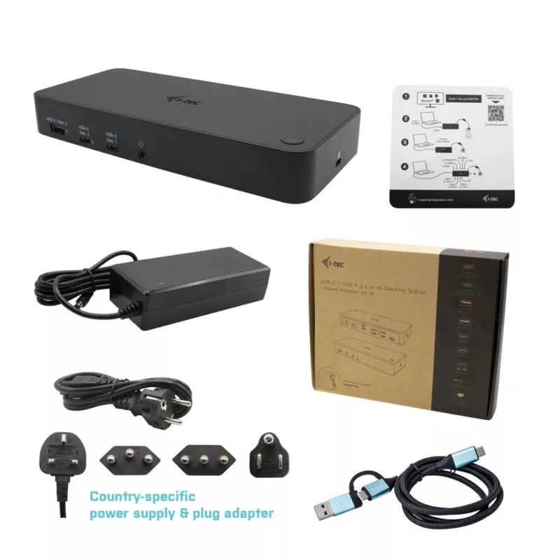 i-tec USB 3.0 / USB-C / Thunderbolt, 3x 4K telakointiasema + Power Delivery 100W