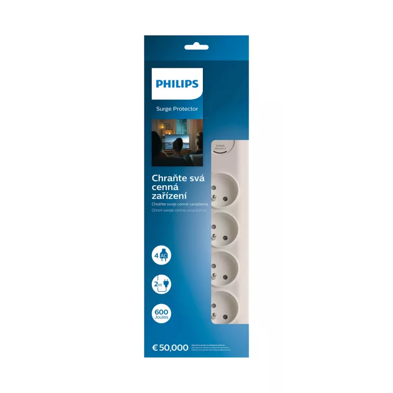 Ylijännitesuoja Philips SPN7040WA/60 4 AC-pistorasiaa 600 J 2 m valkoinen