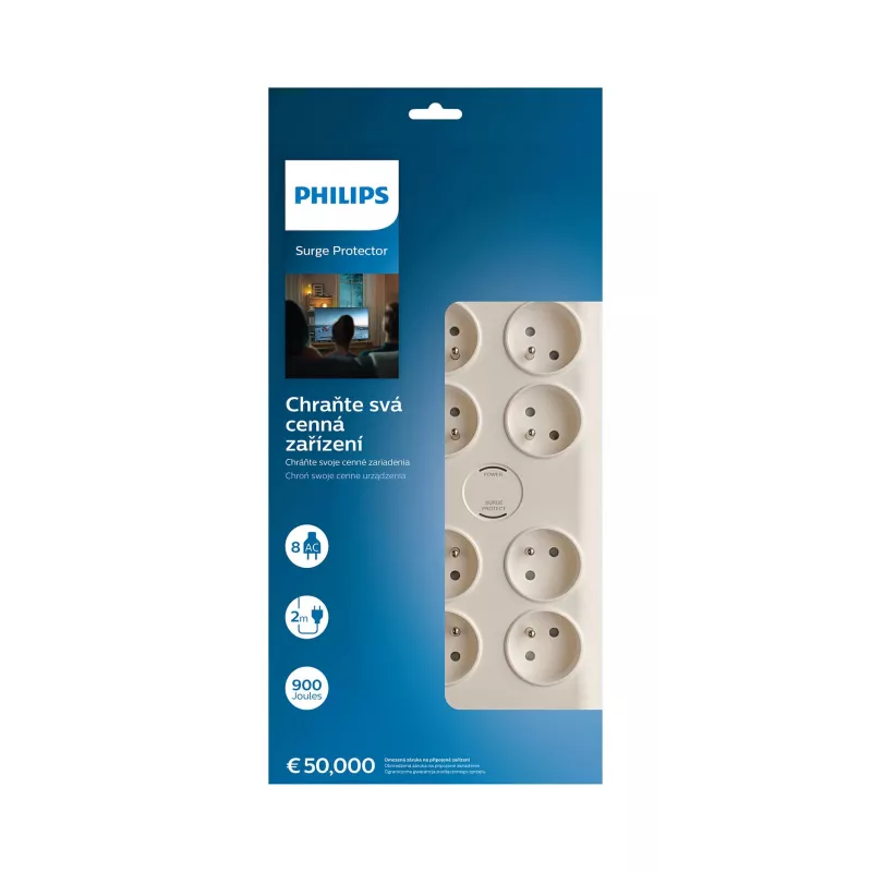 Philips SPN7080WA/60 ylijännitesuoja valkoinen 8 AC-pistorasiaa 2 m