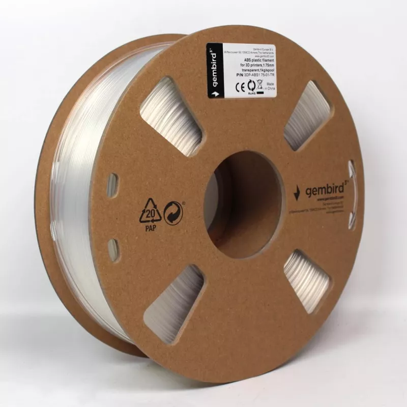 Gembird ABS-filamentti 1,75 mm, 1 kg, läpinäkyvä
