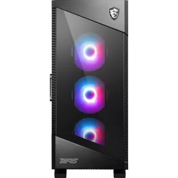 PC-kotelo MSI MPG VELOX 100R Mid Tower musta — ATX, 7 laajennuspaikkaa, 2×3,5 tuuman paikkaa, 2×2,5 tuuman paikkaa, USB-C