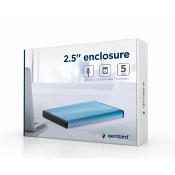HDD-kotelo Gembird EE2-U3S-3-B — 2,5 tuuman Single-Bay, SATA, Mini‑USB A, jopa 7 TB, sininen