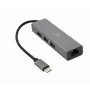 Telakointisovitin Gembird A-CMU3-LAN-01 — USB-C 3.2 Gen 1, 1× Gigabit-LAN, 3× USB-A, metallikotelo, harmaa