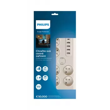 Philips SPN7060WA/60 ylijännitesuoja valkoinen 6 AC-pistorasiaa 2 m