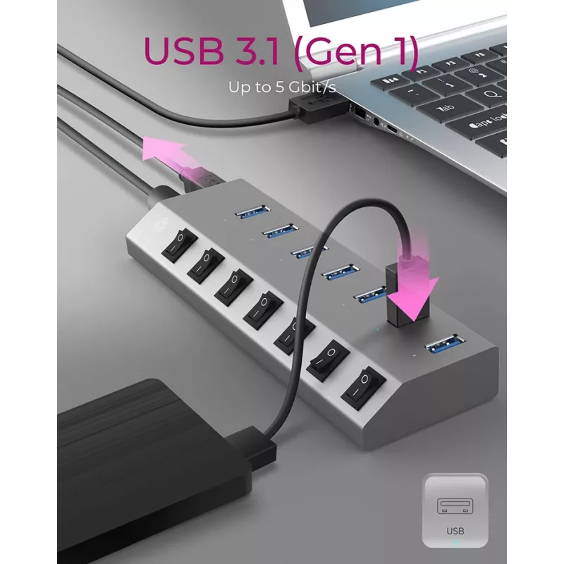 ICY BOX IB-HUB1701-C3 USB 3.2 Gen 1 (3.1 Gen 1) Type-B 5000 Mbit/s antrasiitti
