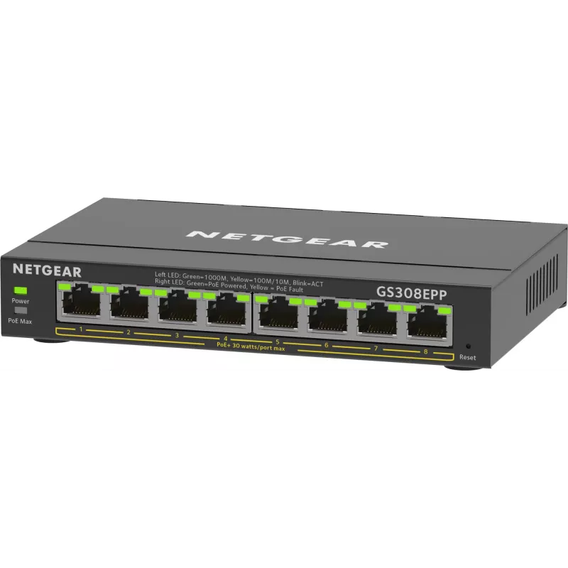 NETGEAR 8-porttinen Gigabit Ethernet PoE+ -kytkin (GS308EPP)