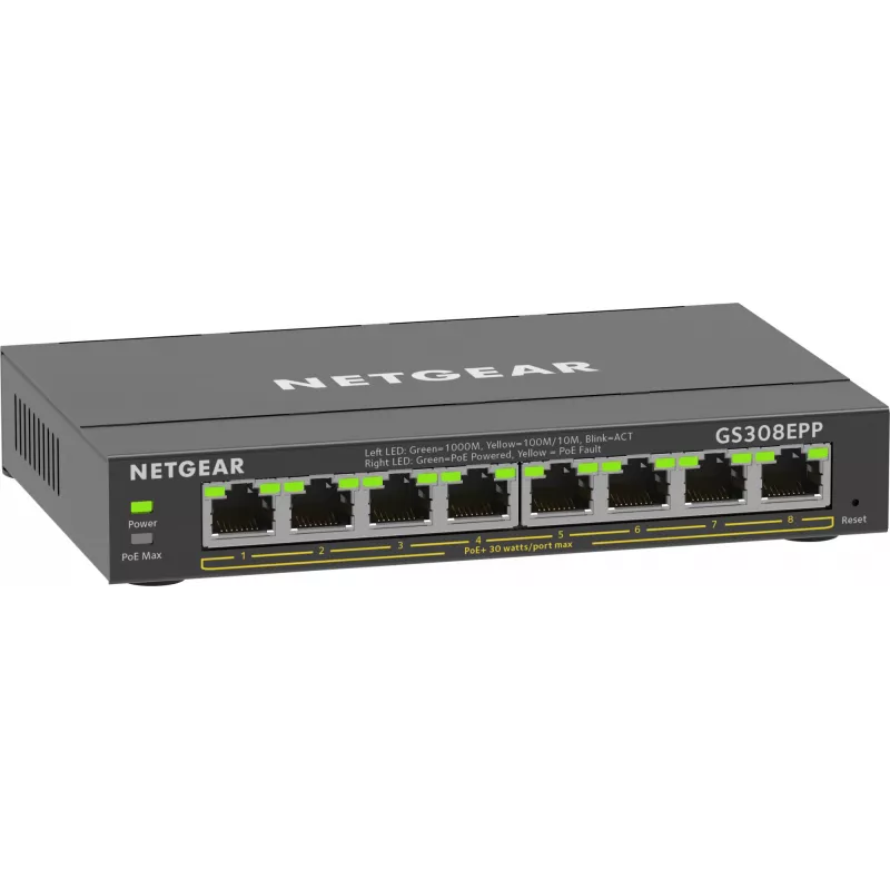 NETGEAR 8-porttinen Gigabit Ethernet PoE+ -kytkin (GS308EPP)