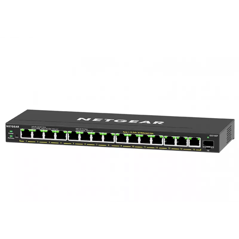 NETGEAR GS316EP-100PES verkkokytkin Managed Gigabit Ethernet (10/100/1000) Power over Ethernet (PoE) musta