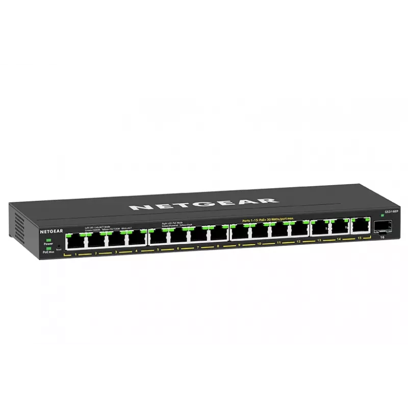 NETGEAR GS316EP-100PES verkkokytkin Managed Gigabit Ethernet (10/100/1000) Power over Ethernet (PoE) musta