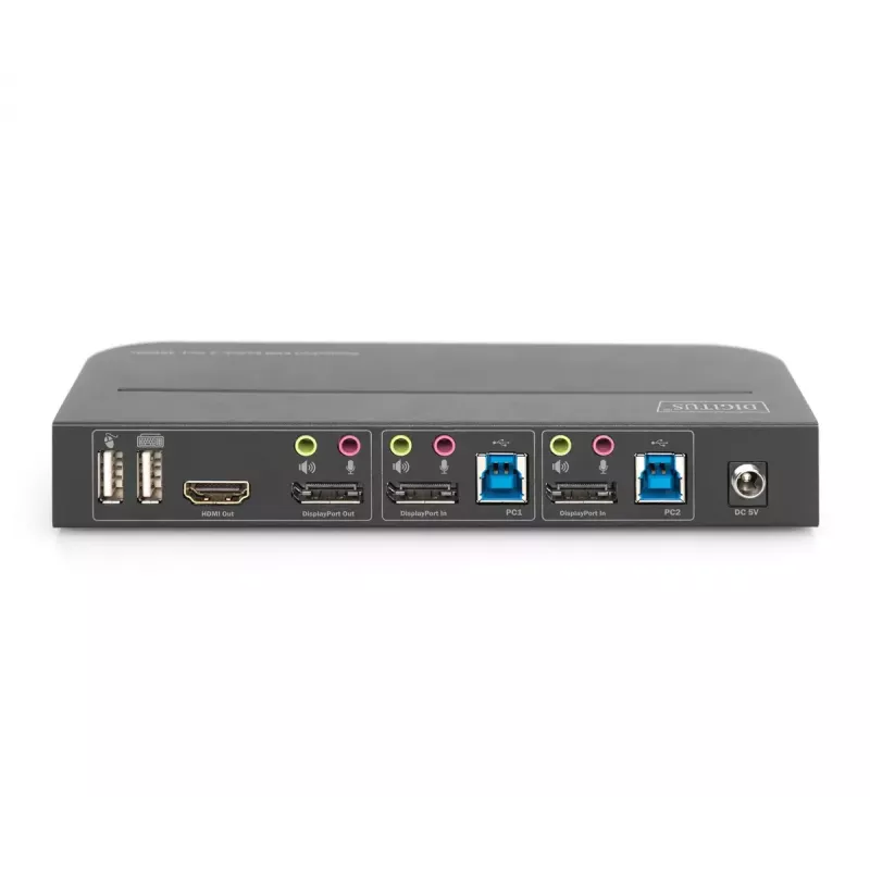 DIGITUS KVM-kytkin, 2x1 DP, DP/HDMI Out, USB 4Kx2K@60Hz