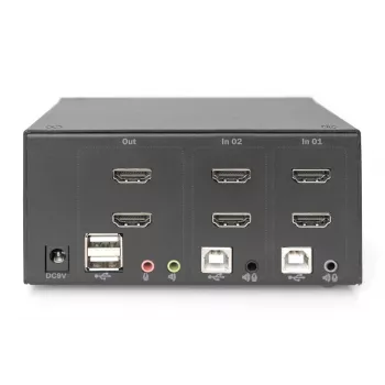 DIGITUS KVM-kytkin, 2 porttia, kahden näytön tuki, 4K, HDMI