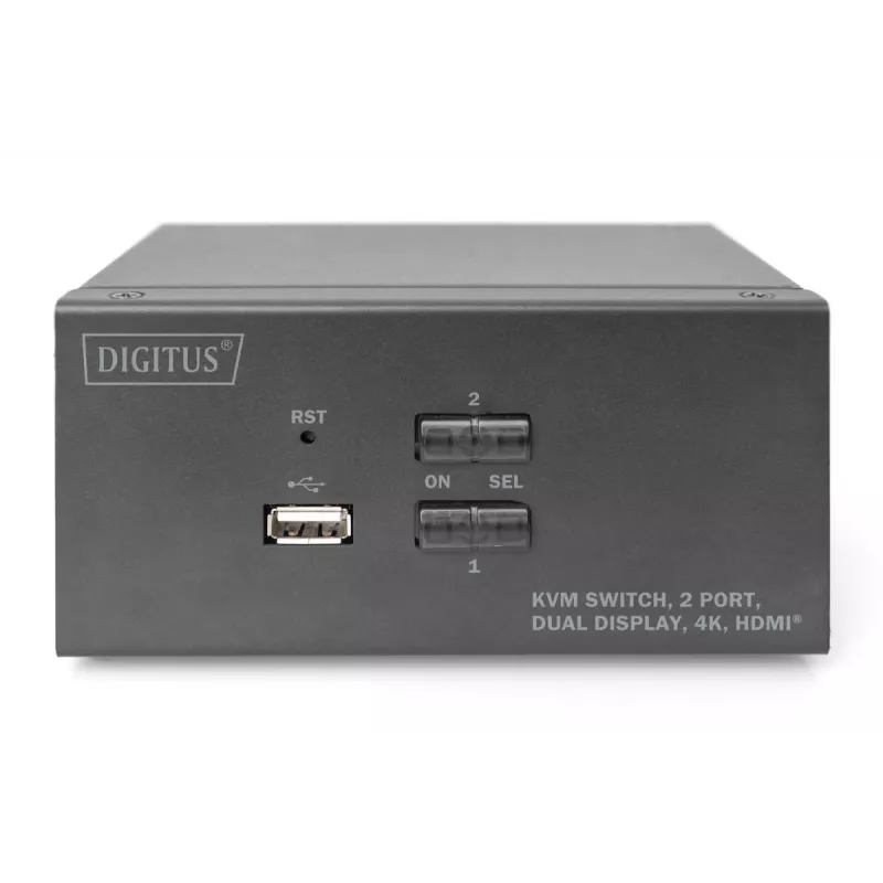 DIGITUS KVM-kytkin, 2 porttia, kahden näytön tuki, 4K, HDMI