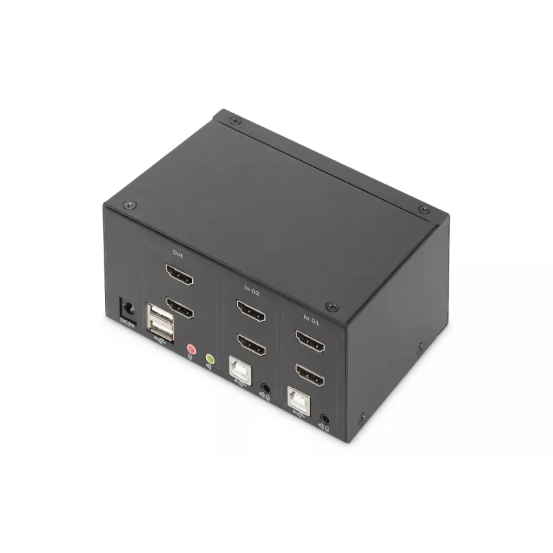DIGITUS KVM-kytkin, 2 porttia, kahden näytön tuki, 4K, HDMI