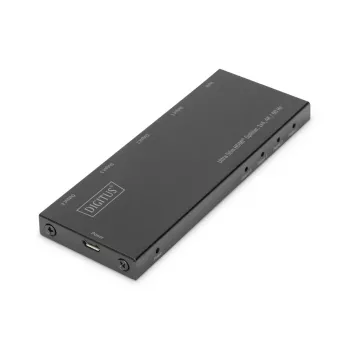 DIGITUS Ultra Slim HDMI-jakaja, 1x4, 4K/60Hz HDR, HDCP 2.2, 18 Gbps, Micro USB -virralla